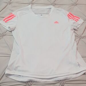Adidas White Tee with Vibrant Pink Stripes